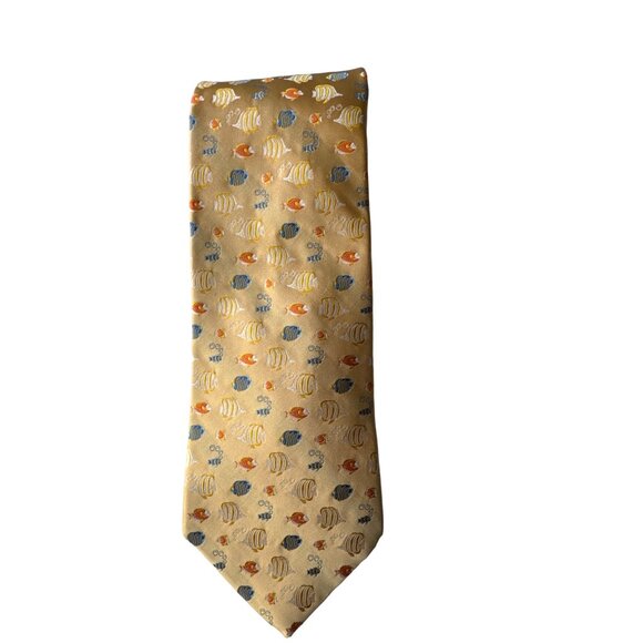 Nicole Miller NY FISH Motif All Silk Tie Yellow Blue Novelty 60x3.75 in - Picture 6 of 7